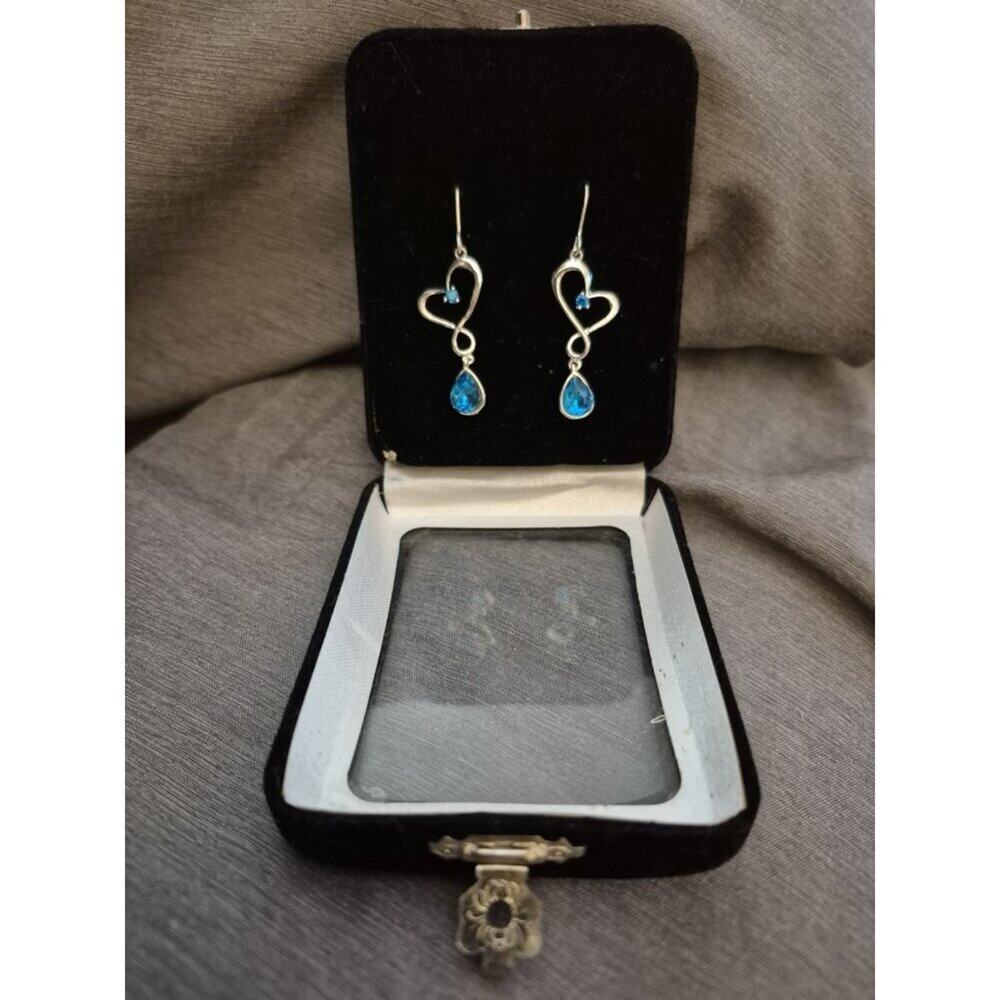 Sterling Silver Earrings with Blue Topaz Stone - Picture 3 of 4
